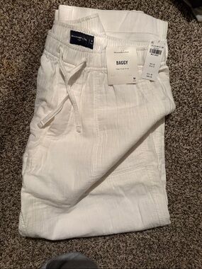Abercrombie & Fitch White Baggy Drawcord Pants